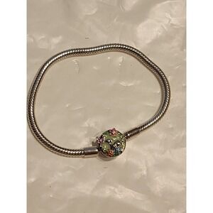 S925 Sterling Silver Snake Chain Bracelet Beautiful Life Enamel Floral Deer